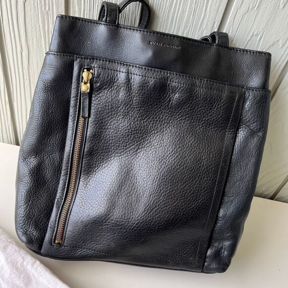 VTG Evan-Picone Black Leather Tote Bag Full Grain Brass Hang Tag Multi Pocket Pu - Picture 9 of 13